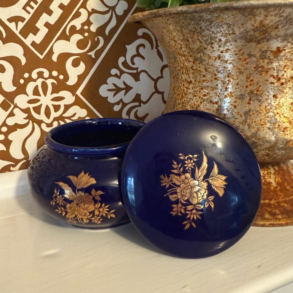 Vintage Cobalt Blue Trinket Box